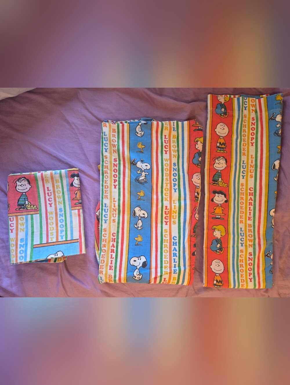 *SOLD* Vntg United Syndicate Striped Peanuts 1960s Twin Sheet & Pillowcase Set 4